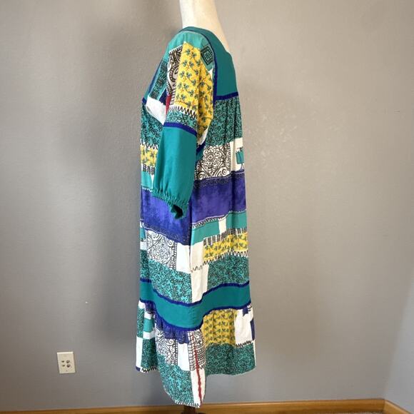 Krist Gudnason Vintage Midi Lounge Caftan Patchwork Dress Size L Pockets MuuMuu - Picture 4 of 9
